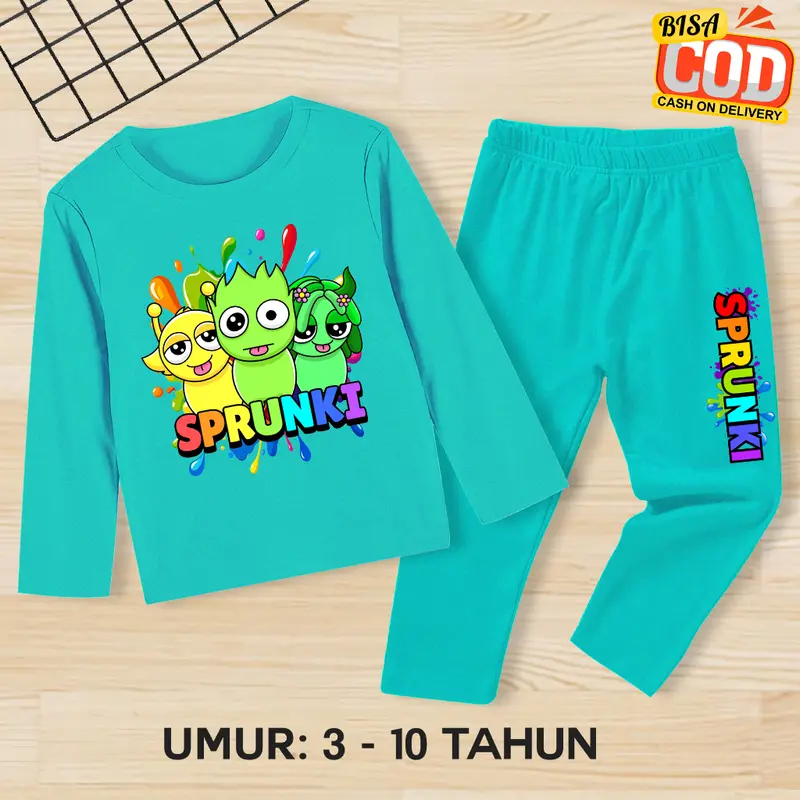 Setelan Sprunki Lucu Anak Laki-Laki/Perempuan Umur 3-10 Tahun Baju Sprunki Celana Panjang 7