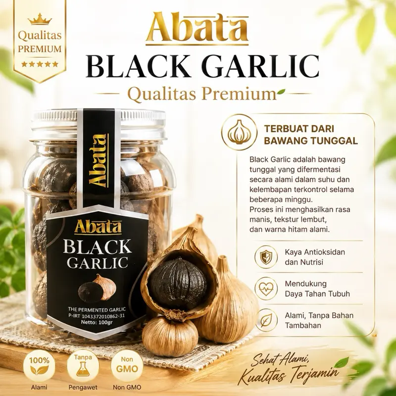 Abata Black Garlic 100gr Premium - Bawang Hitam Fermentasi Organik dengan Rasa Manis Gurih dan Tekstur Lembut - Bahan, Putih