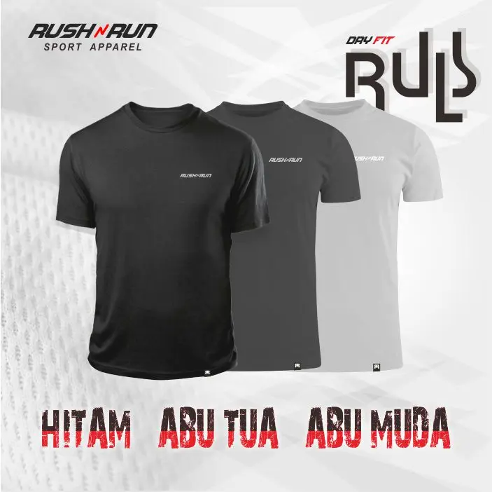 Paket 3 Kaos Rush n Run Baju Olahraga Lari Gym Pria Bahan Dryfit Dingin di Kulit Cepat Kering Abu 6