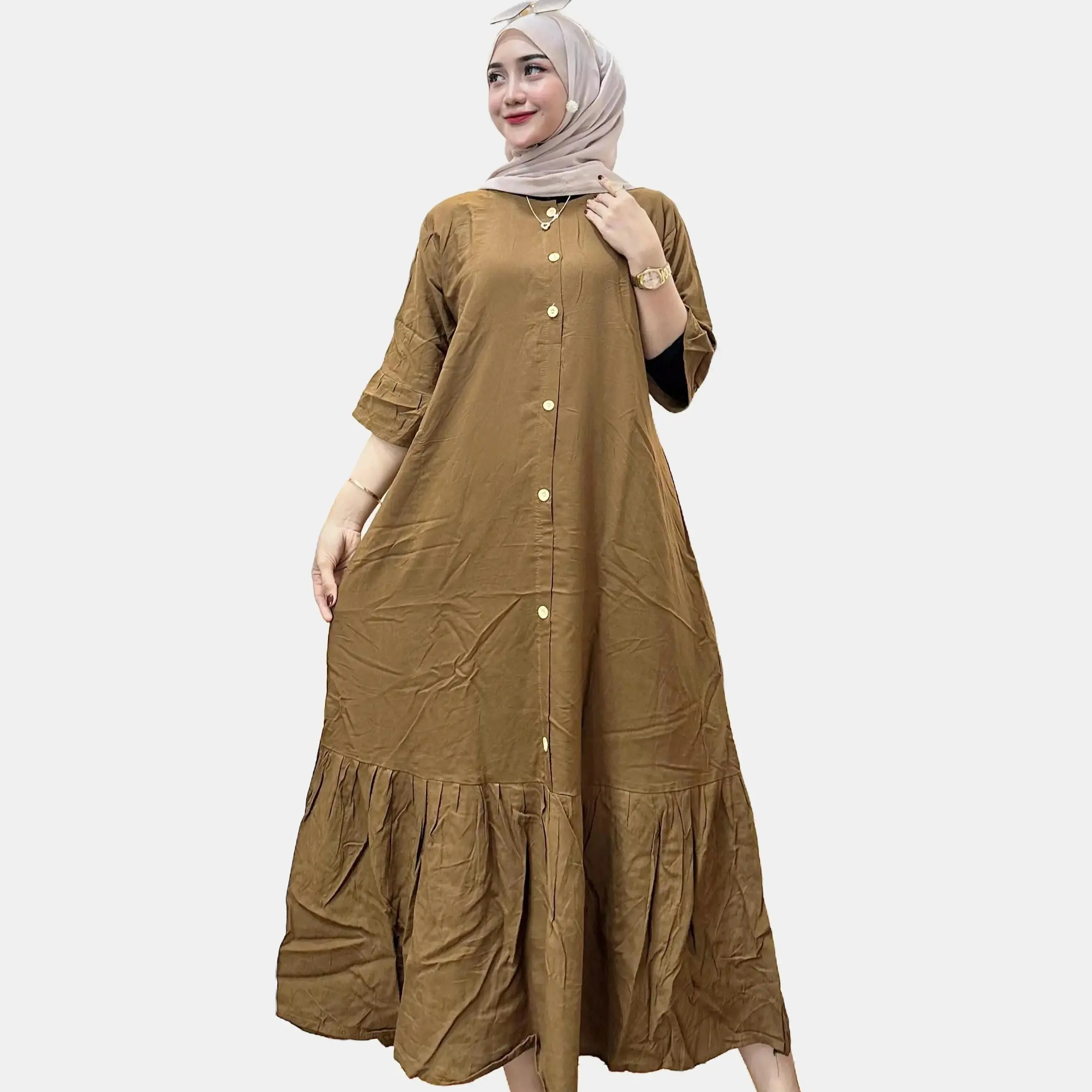 Dress Daster Wanita Polos Lengan 3/4 Rayon Premium Adem Nyaman Jatuh LD 110cm Busui Kancing Bumil daster lengan 3⁄4 Panjang