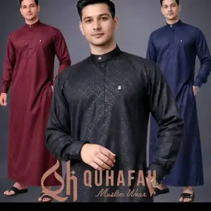 QUHAFAH Jubah Gamis Pria As syamil Termurah Kualitas Premium Katun Emboss Motif Vektor Kancing Snap & Risleting Dewasa