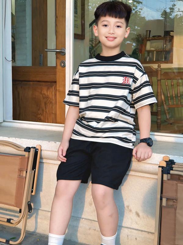 Bộ quần áo cho bé trai thun kẻ cotton và quần kaki fom dáng trẻ trung phong cách HÀN thoải mái, thoáng mát mềm mại co giãn từ 15-53kg