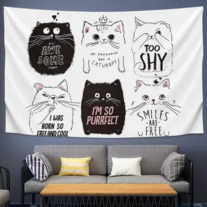 Kain latar belakang kucing kartun lucu untuk kain samping tempat tidur kamar asrama, kain gantung dekorasi kamar tidur Instagram untuk anak perempuan