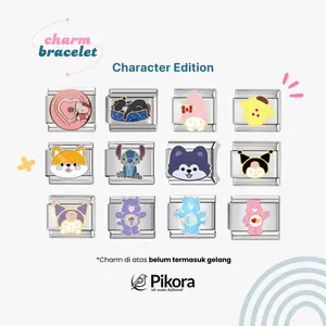 Pikora Character Charm Editions - Bisa Custom Huruf & Bunga, Cocok Couple/Aesthetic/Korean Style, Hadiah Bracelets Perak Emas Wanita