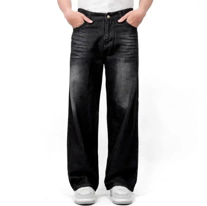 Celana Jeans Kulot Loose Pria Snow Black - Korean Style Original Denim Panjang Baggy Santai Fit Hitam Nyaman
