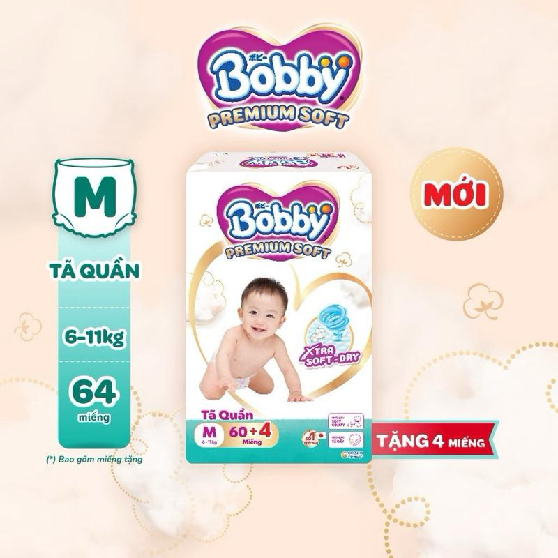 Bobby Tã Quần Premium Soft M 6-11kg 64 Miếng Tặng 4 Miếng Mới