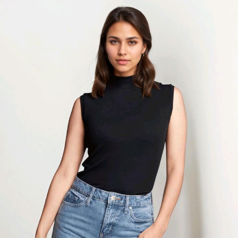 Korean Women Sleeveless High Neck Singlet Crop Top Shirt Camisole female Korean Tight-fitting All-match Bottoming