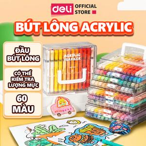 Bút sơn màu Acrylic Maker Roller Deli - Bút Acrylic Marker Dạng roller hộp nhựa 24/36/48/60 màu sắc tươi sáng vẽ được trên mọi chất liệu, có thể rửa sạch trên da