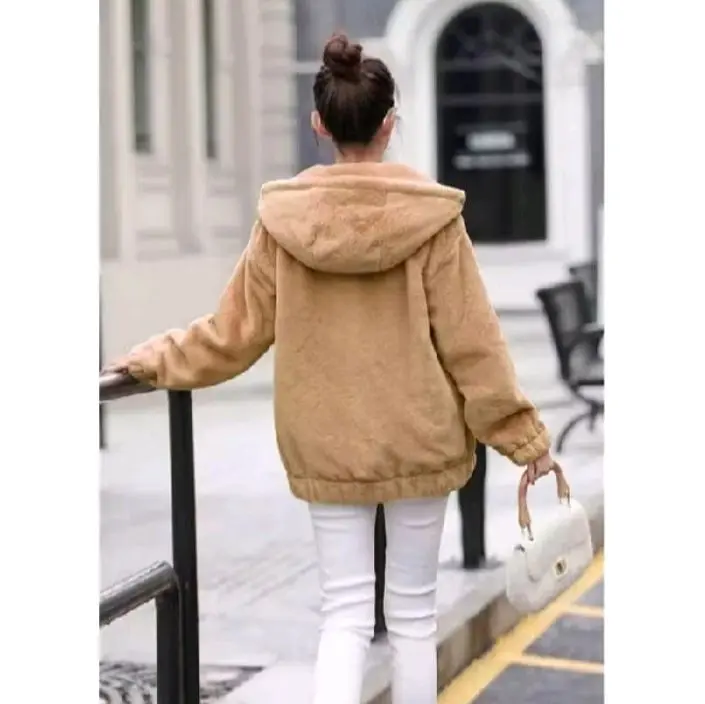 jaket bulu sherpa wanita flufy hangat tebal our color korean style import aw Dewasa Remaja Lembut Oversize Panjang Zipper 4