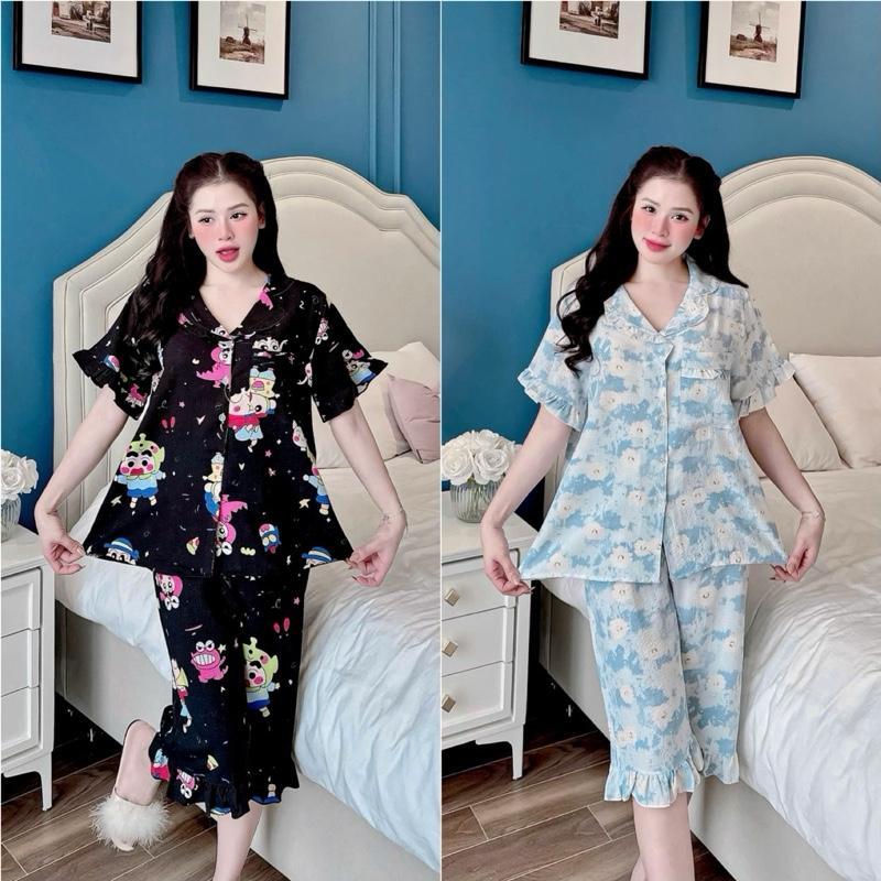 Đồ Bộ Đũi Xốp Gạo Lửng Bigsize 55-100kg Hoạ Tiết M1