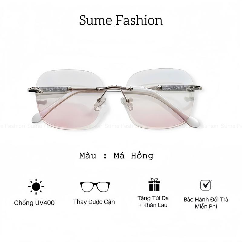  M1 Mắt kính má hồng thời trang cho nữ gọng kính cận kim loại tròng kính mắt không viền trẻ trung 