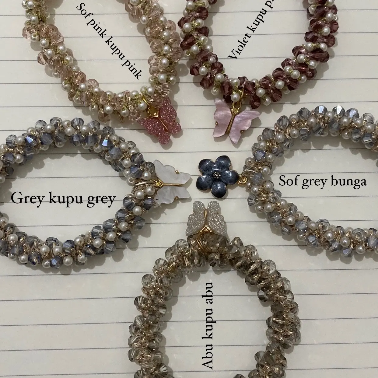 New collection gelang aksen kristal bisa request warna gelang / inisial / motif kupu/ bungga