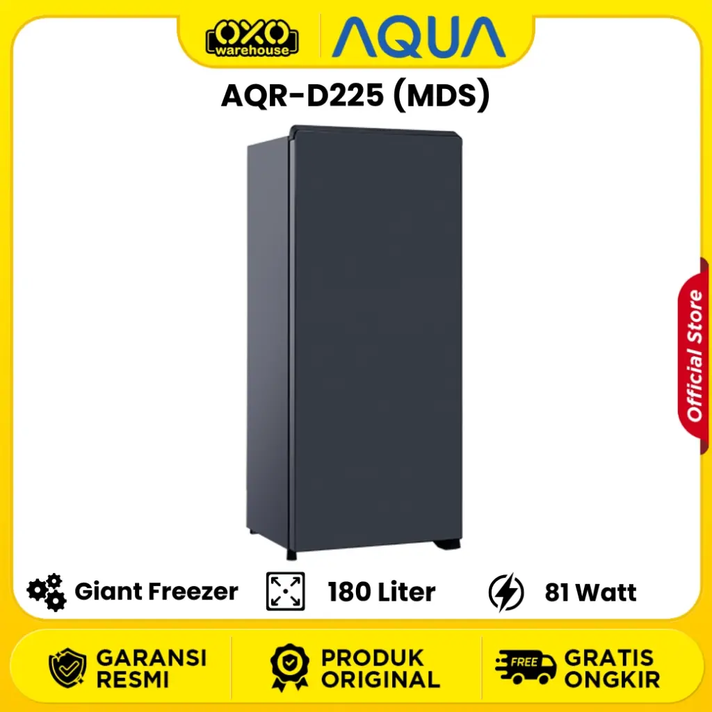 NEW PRODUK Aqua Kulkas 1 Pintu Kapasitas 180 Liter Giant Freezer AQR-D225 (MDS) Garansi Resmi