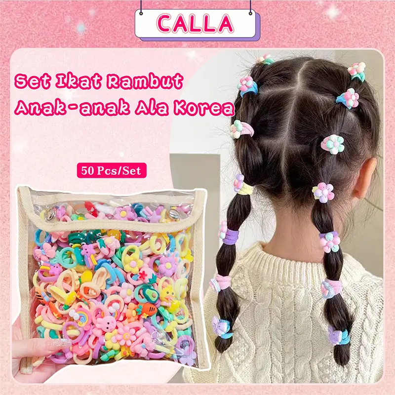 CALLA Ikat Rambut Anak Perempuan Gaya Korea 50/100Pcs/Set Karet Kartun Lucu Elastis Tinggi Tahan Lama Aksesori Rambut Mode Cantik Fashion