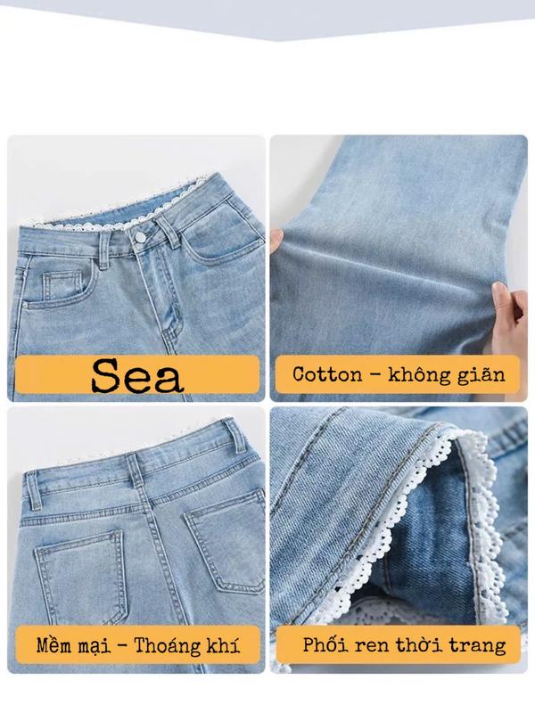 QUẦN JEANS NỮ ỐNG SUÔNG CẠP CAO PHỐI REN, NHIỀU TONE MÀU, FORM DÁNG TRẺ TRUNG NĂNG ĐỘNG