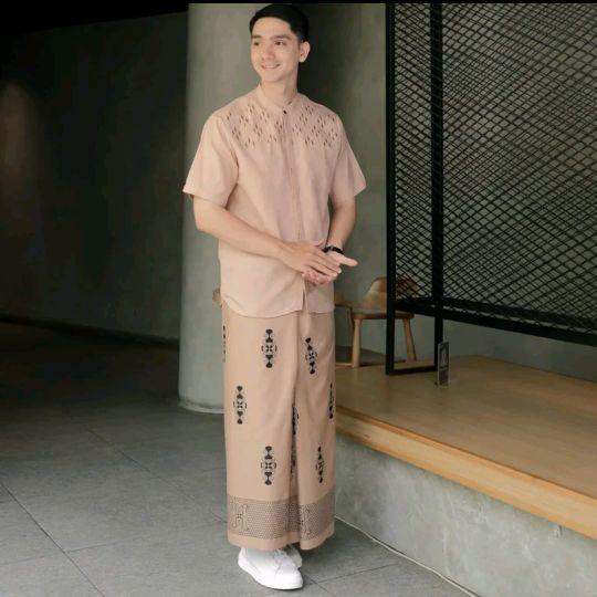 Setelan SARKO Sarung Dan Koko Lengan Pendek Motif Bordir Diamond Sarung Motif Sarang Tawon