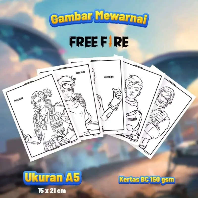 (20 pcs) gambar mewarnai free fire, gambar mewarnai ff art toys