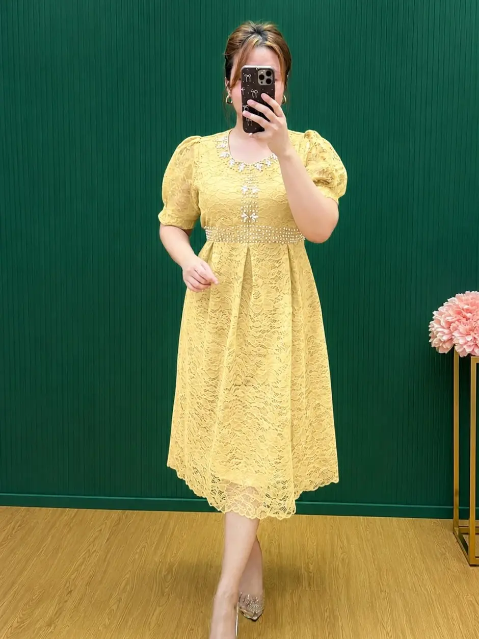 WARNA BARU VIRALL BUTTER YELLOW!!! DRESS BORKAT NATAL TAHUN BARU PESTA KONDANGAN KAUM KRISTIANI MODEL TRADISIONAL MODER BERPAYET MUTIARA / BAJU GAUN DRES MEWAH MURAH WANITA REMAJA DEWASA CANTIK SIMPEL COD / MIDI DRESS / LONG DRES Brokat Formal Maxi Casual