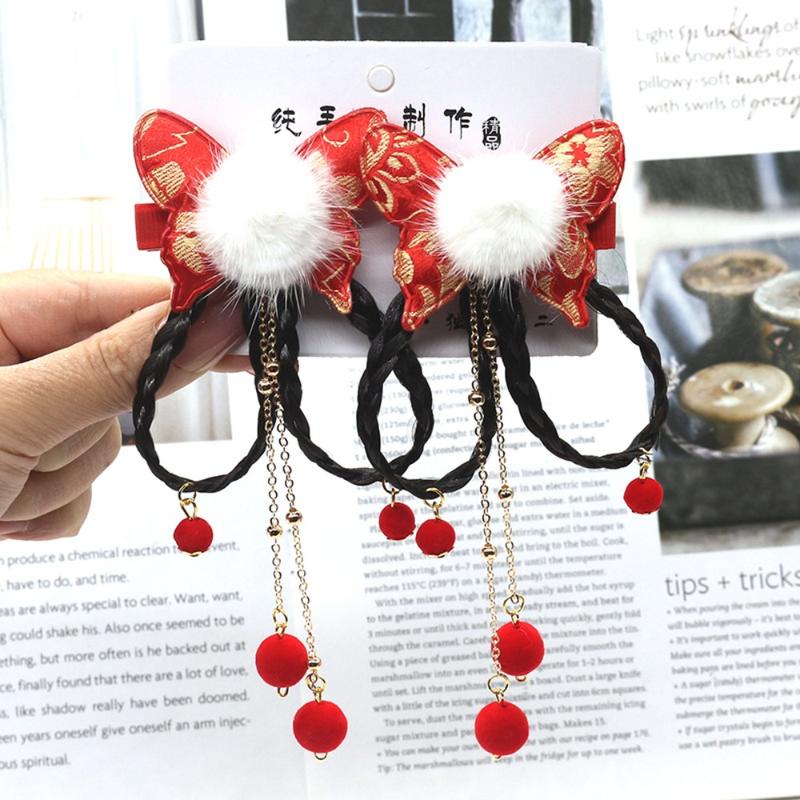 Product Introduction of Tóc Giả Phong Cách Trung Quốc Cho Trẻ Em, 2 Cái, Kẹp Tóc Bện, Tua Rua Công Chúa, Kẹp Tóc Nơ Đỏ Dễ Thương, Mũ Đội Đầu Trẻ Em Ngọt Ngào, Mũ Hanfu Cho Năm Mới, Lễ Hội 9