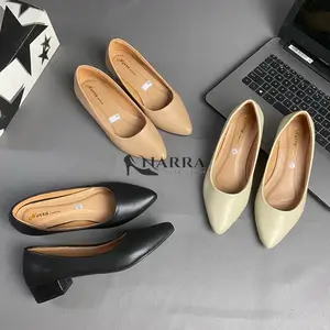 NARRASHOP99 Sepatu Wanita Alisa Heels 3cm Hitam Karet Kulit Sintetis Berkualitas Realpict Size 36-43 Nyaman Tampil Menarik