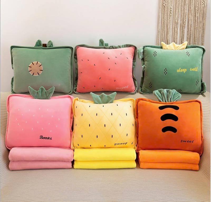 Chăn gối văn phòng gối kèm mền gối có chăn bên trong hình hoa quả vuông cho bé học bán trú Du lịch giã ngoại ngủ trưa văn phòng ngủ trên xe ô tô tiện lợi