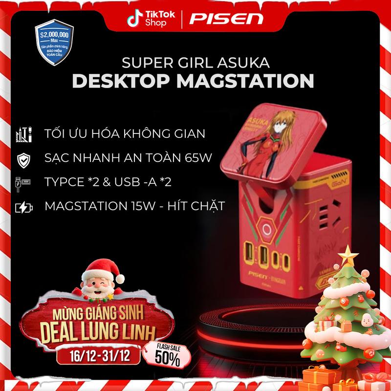   PISEN  Trạm Sạc Nhanh Để Bàn Đa Năng 4 IN 1 Kèm Dây Sạc | An Toàn Và Tiện Lợi Nhỏ Gọn Để Bàn Văn Phòng Sử Dụng Cho Nhiều Thiết Bị Và Cả Laptop | PISEN PRO 65W MagStation | KF25 warrior | Bảo Hành 18 Tháng | Bảo Hiểm 2 Triệu Đô Toàn Cầu 