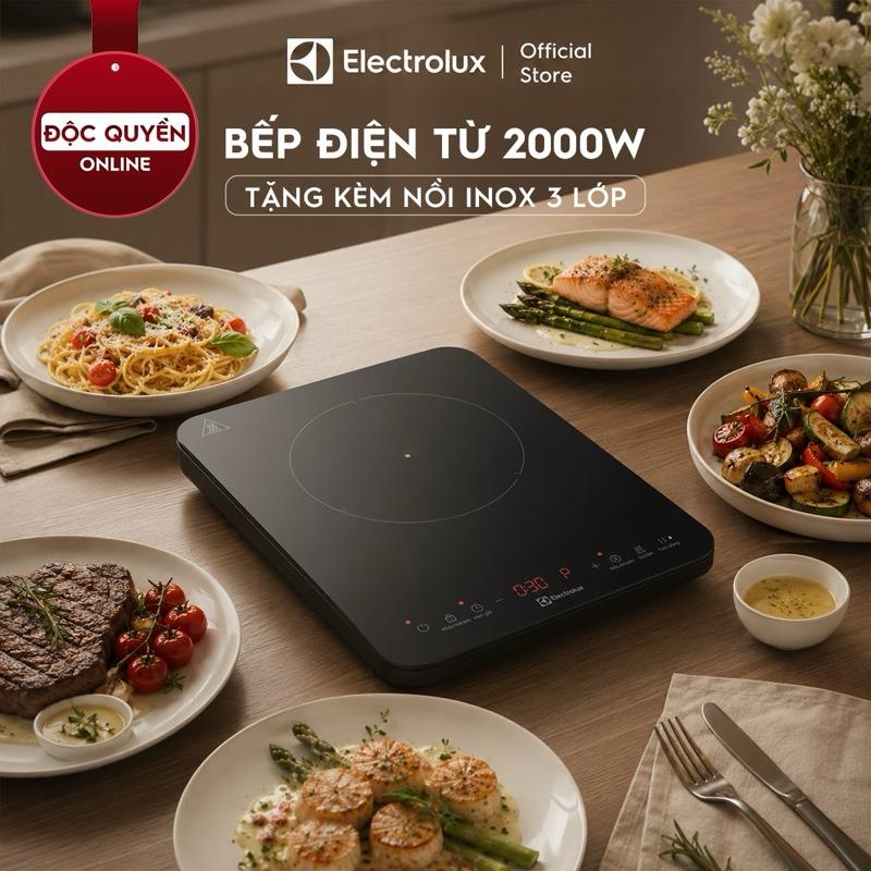 Electrolux Bếp từ đơn 2000W ETIS450RGAE mặt kính cường lực đen nhám Tặng nồi inox 3 lớp Công suất gia nhiệt nhanh
