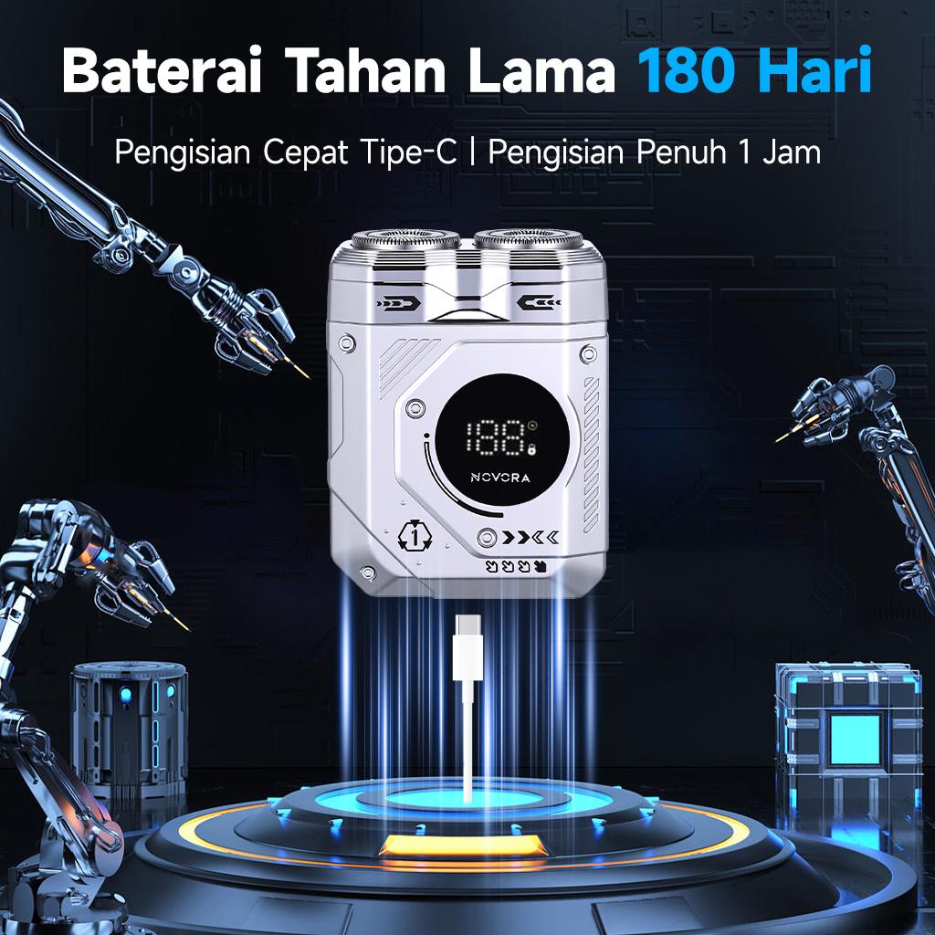 NOVORA Mini Shaver & Trimmer 2-in-1 Pemotong Jenggot dan Bulu Hidung Basah dan Kering, Daya Baterai 60 Hari, Garansi Satu Tahun