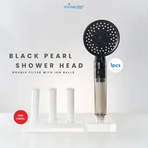 iFILTER - Black Pearl Shower Head Double Filter FREE 3 Refill Filter