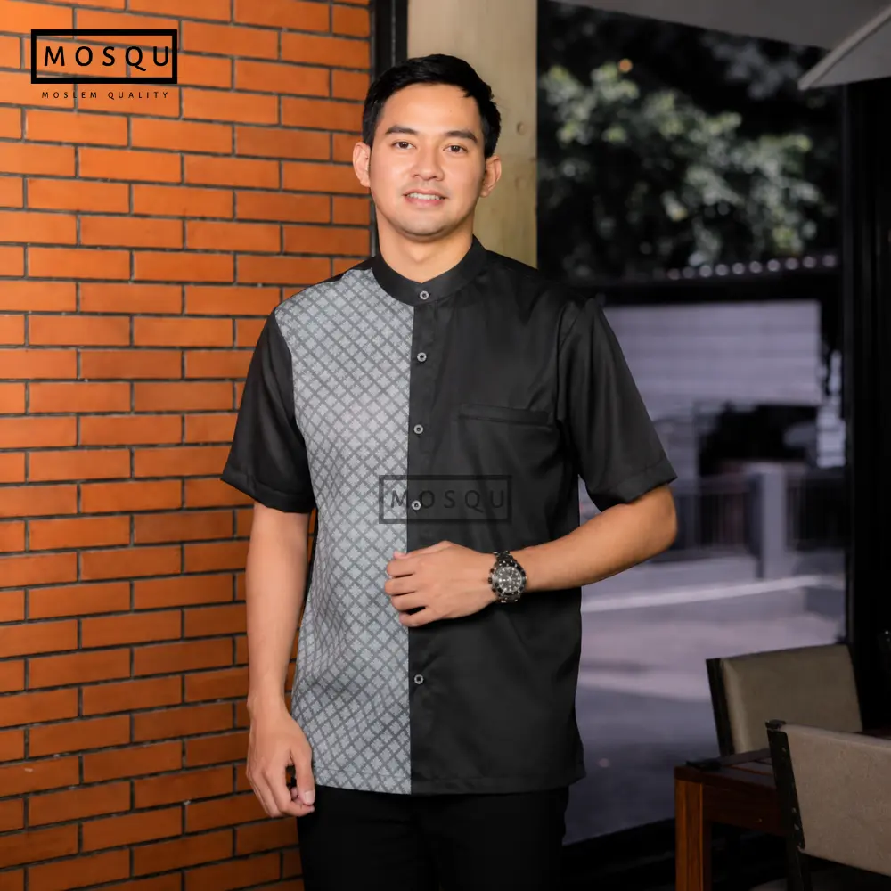 MOSQU Kemeja Koko Lengan Pendek Motif Signature Etnik Geometris Model Damian Series