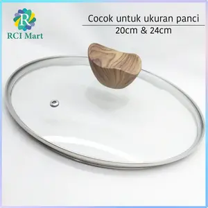 Tutup Kaca Panci Fry pan Kuali Kayu 20 24 cm Glass Lid - RCI Mart