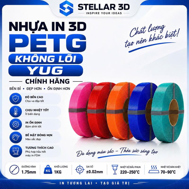 Nhựa in 3D PETG Không lõi YUG Chính hãng 1KG- Bền dẻo.
