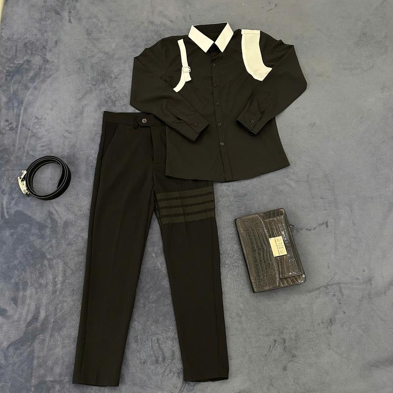 combo quần xọc đen+ áo sơ mi đen,,bao ngầu, chất chơi boy phố cho anh em