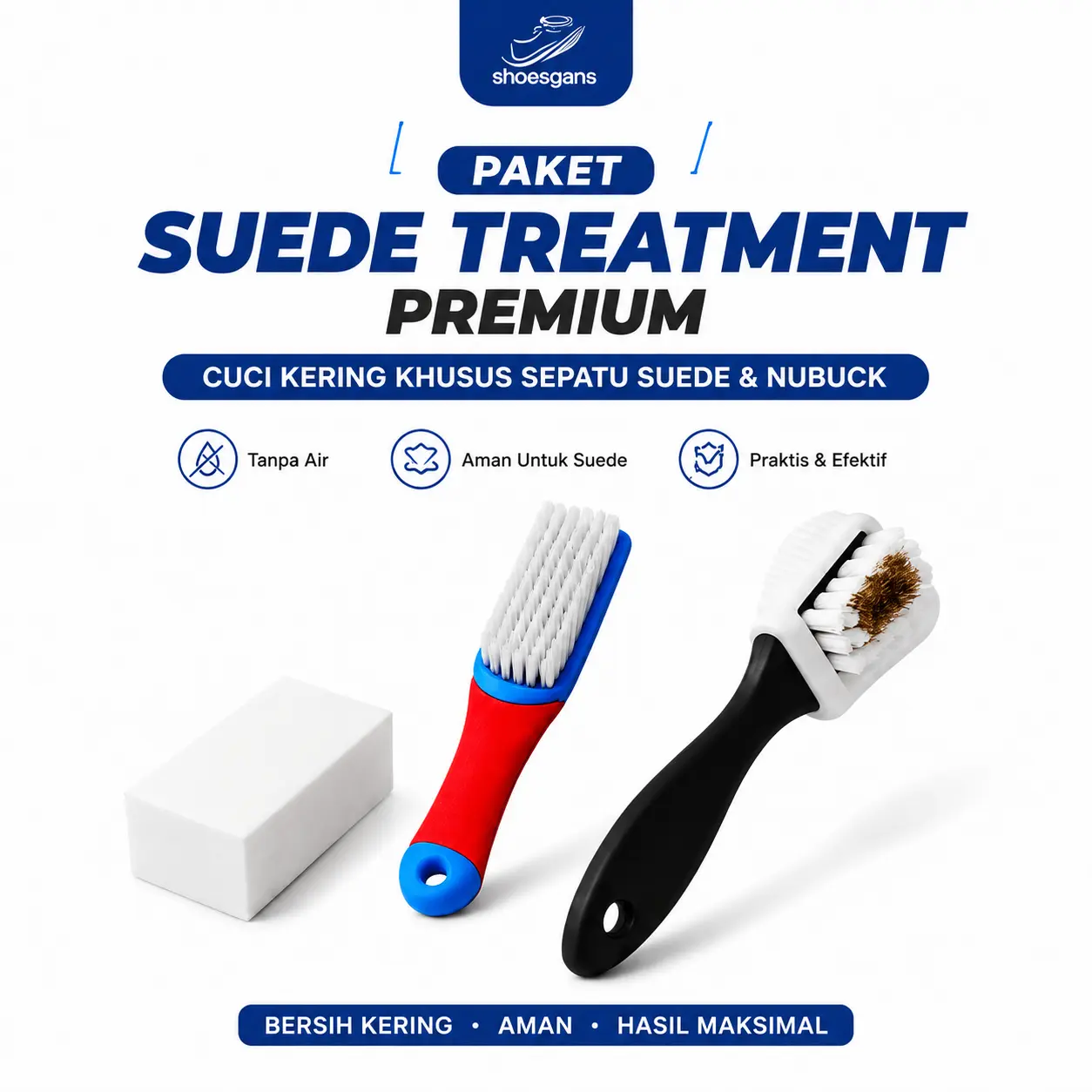 Shoesgans Paket Sikat Suede Treatment Premium Cuci Kering Sepatu Penghapus Suede Putih dengan Sikat dan Pembersih Berkualitas Tinggi