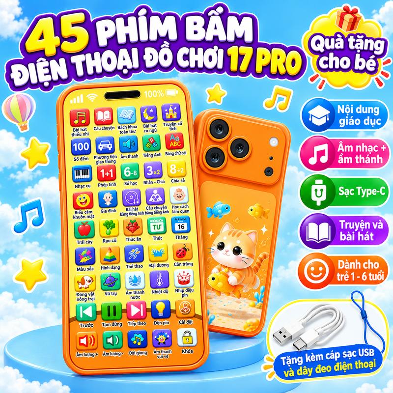 Điện thoại đồ chơi giáo dục sớm bằng tiếng Việt, phiên bản nâng cấp với 36/45 phím, có nhiều bài hát và câu chuyện tương tác giữa cha mẹ và con cái, món quà cho bé