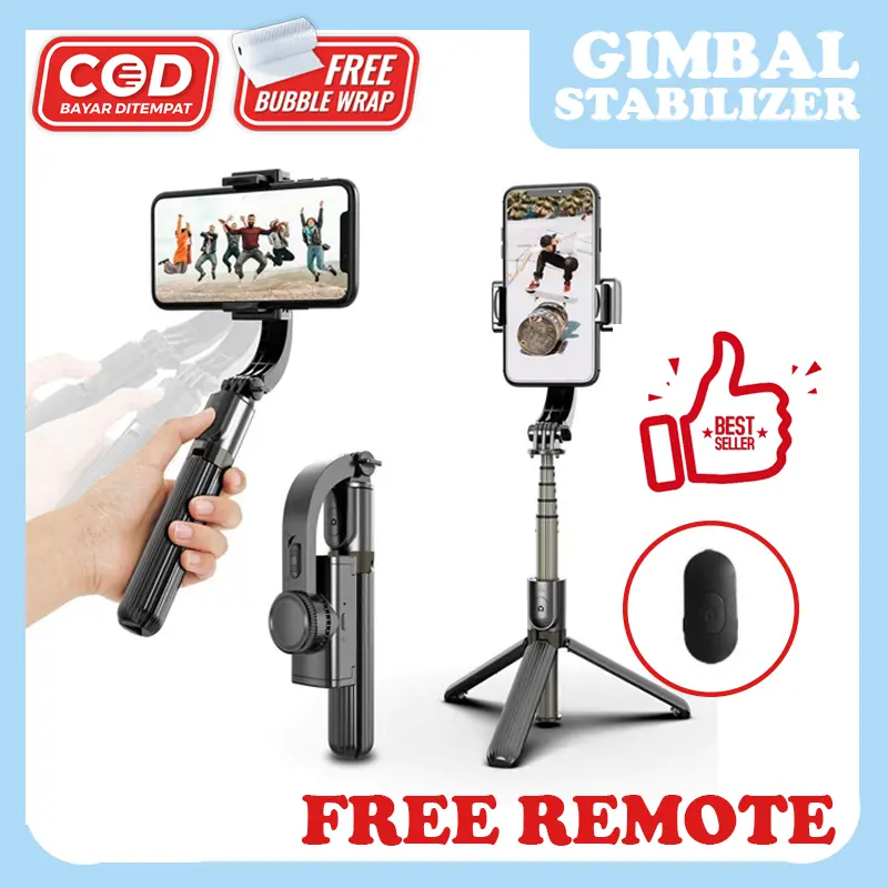 COD GimbaL Stabilizer Q08 HP Handphone Kamera Anti Goyang Axis Ultra Stable 3 in 1 Tripod Selfie Stick
