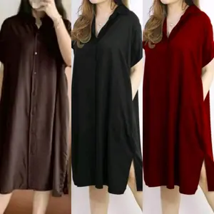 PAKET PROMO 100RB 3 PCS DASTER DRESS WANITA POLOS FULL KANCING DEPAN AKTIF BUSUI BUMIL NYAMAN BAHAN KATUN ADEM