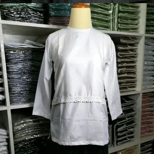 baju atasan putih kurung atasan muslim putih anak tanggung perempuan Katun Panjang Renda 4