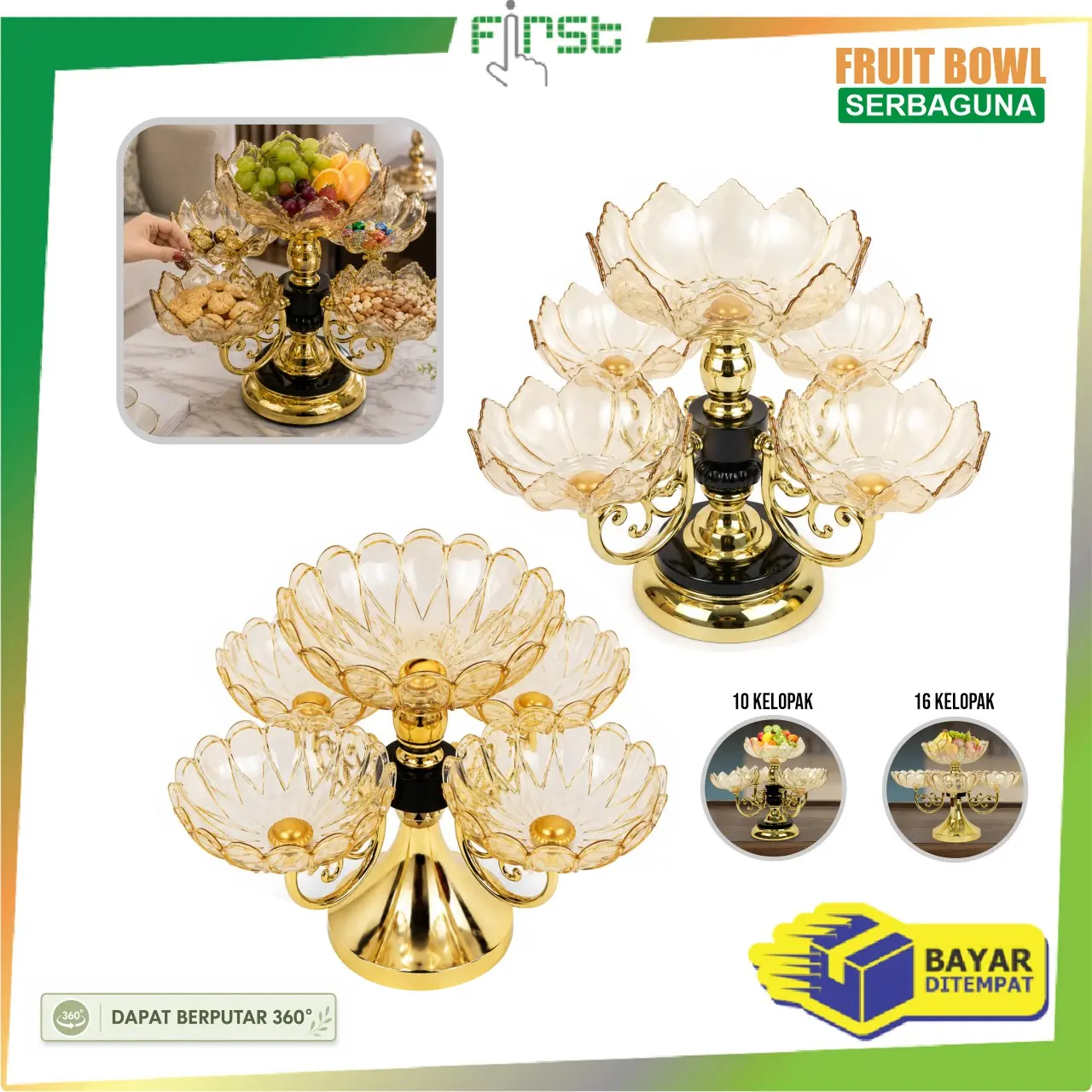 [COD] FH C1007 Piring Saji Bisa Putar Mangkok Makanan Buah Kue Crystal Plastik