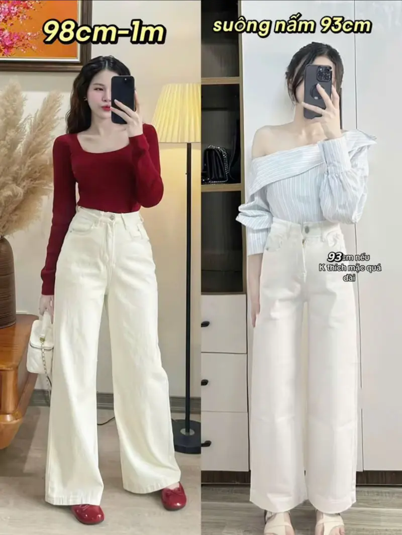 Quần jean ống suông nữ 1m45-1m55 quần 92-93cm, 1m57-1m65 quần 98-100cm jeans cạp cao phong cách style