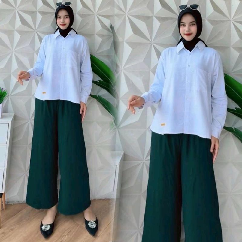 Celana Cringcel Airflow kulot panjang tali serut pinggang full karet ada saku aktif kanan kiri Bawahan Crinkle Wanita 2