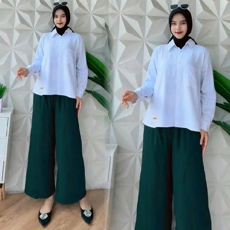 Celana Cringcel Airflow kulot panjang tali serut pinggang full karet ada saku aktif kanan kiri Bawahan Crinkle Wanita 2