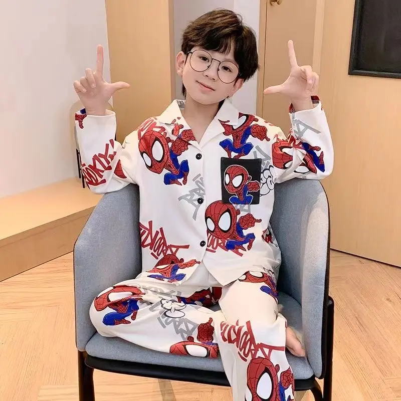 ชุดนอนเด็ก เด็กน้อย ชุดนอนเด็กชายกลางและใหญ่ คาร์ดิแกน ชุดเสื้อผ้าบ้านหลวมแขนยาวลายการ์ตูนสำหรับเด็กทารก