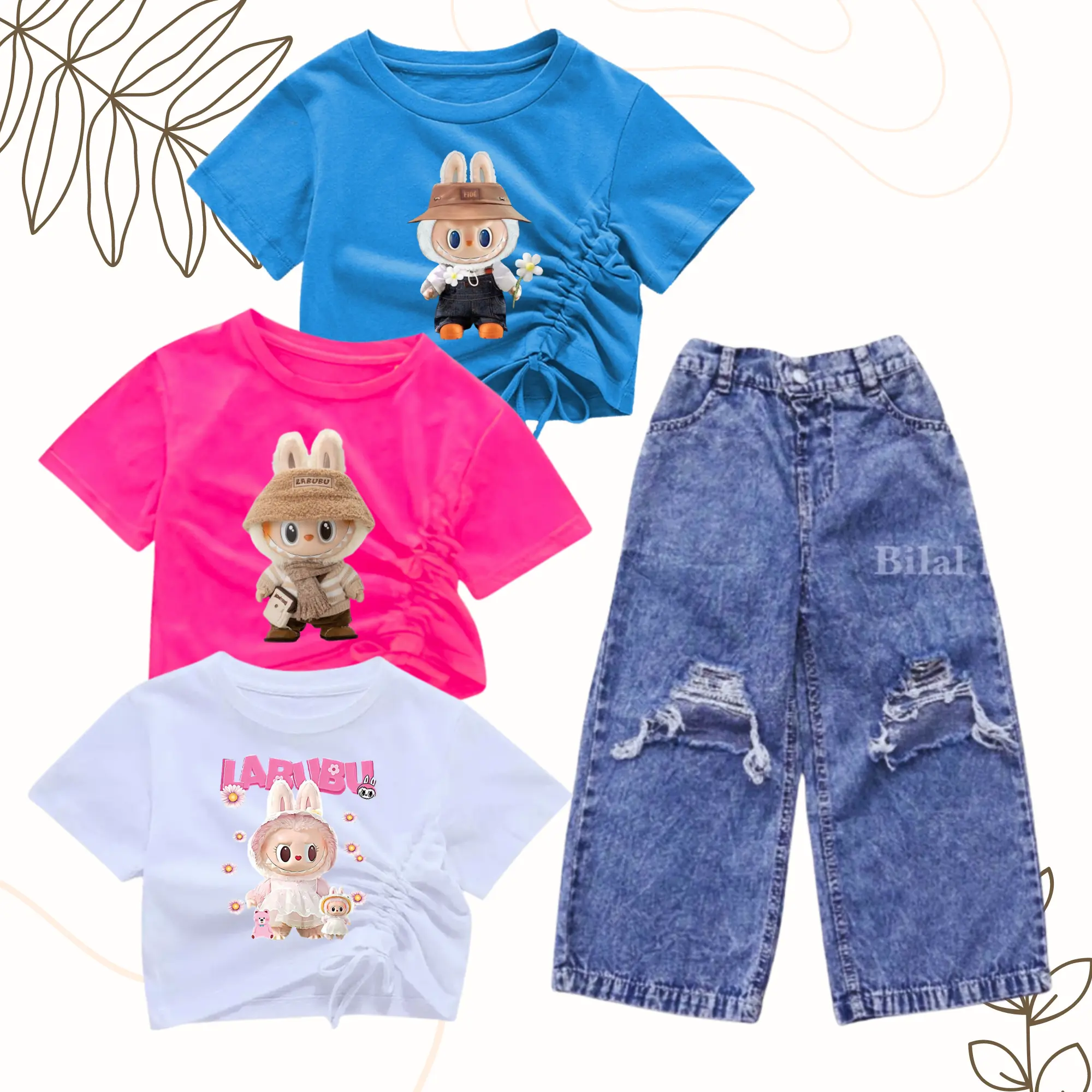 SETELAN CROPTOP DAN KULOT SOBEK JEANS ANAK 1-10 TAHUN