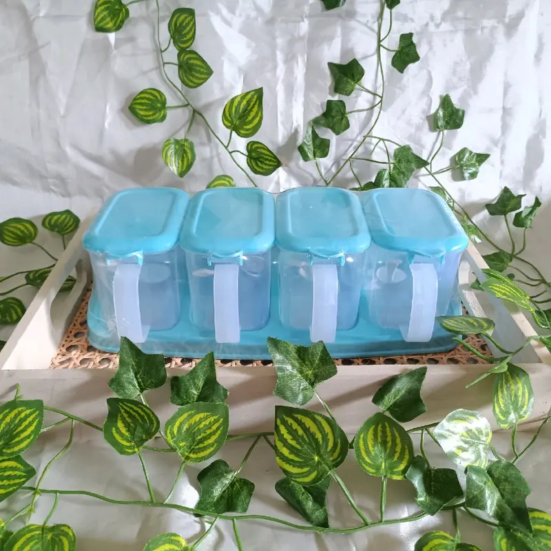 Tempat Bumbu Set 4 in 1 Wadah Bumbu Set Sekat 4 dengan Tutup dan Sendok Dapur Garam Kitchenware Salt 6