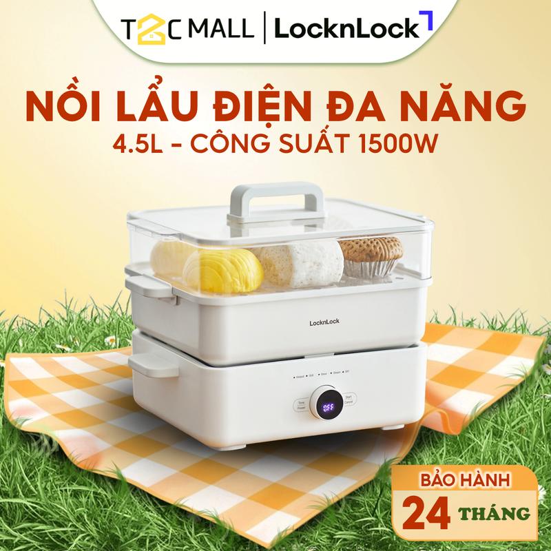 Nồi Lẩu Điện Đa Năng LocknLock, Nồi Hấp Nướng Điện 2 Tầng Chống Dính Chính Hãng, Phủ Sứ, Có Tay Cầm Cách Nhiệt EJP154IVY - T2C Mall Nồi Điện Nấu Ăn