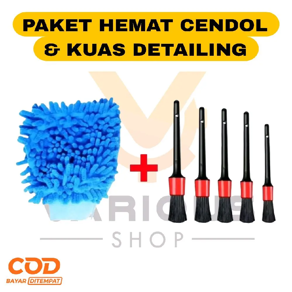Paket Sarung Tangan Cendol & Kuas Detailing Cleaning Microfiber Premium Super Halus Lembut Ideal untuk Elektronik & Interior Kendaraan