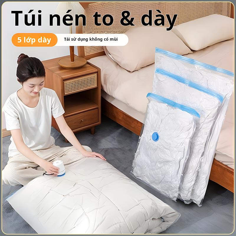 Đẳng cấp Túi Hút Chân Không Quần Áo- Túi Trong Suốt Siêu To, Dày Dặn Kèm Máy Bơm, Tiết Kiệm 80% Không Gian| Chống Ẩm Mốc, Côn Trùng, Tích Hợp Vali & Tủ Quần Áo