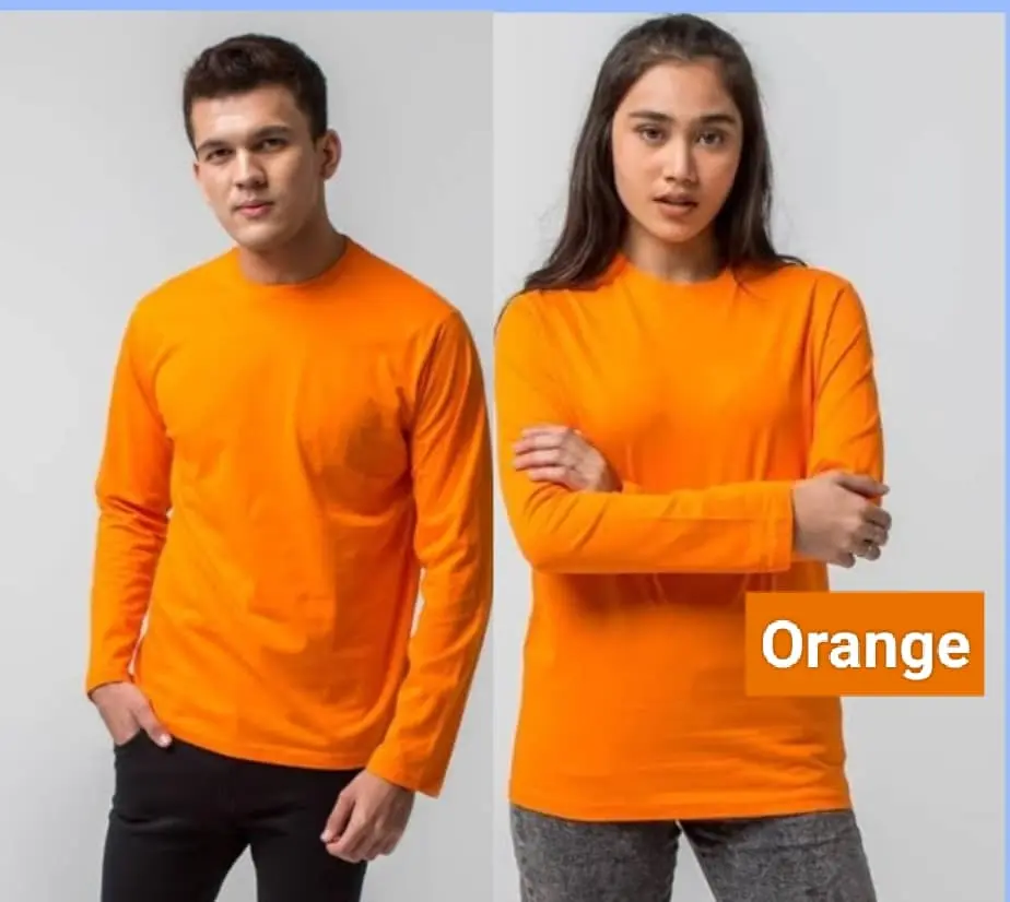 Kaos Polos Lengan Panjang warna Orange - Kaos Polos Panjang Soft Cotton Combed 30s - Oblong Panjang warna warni