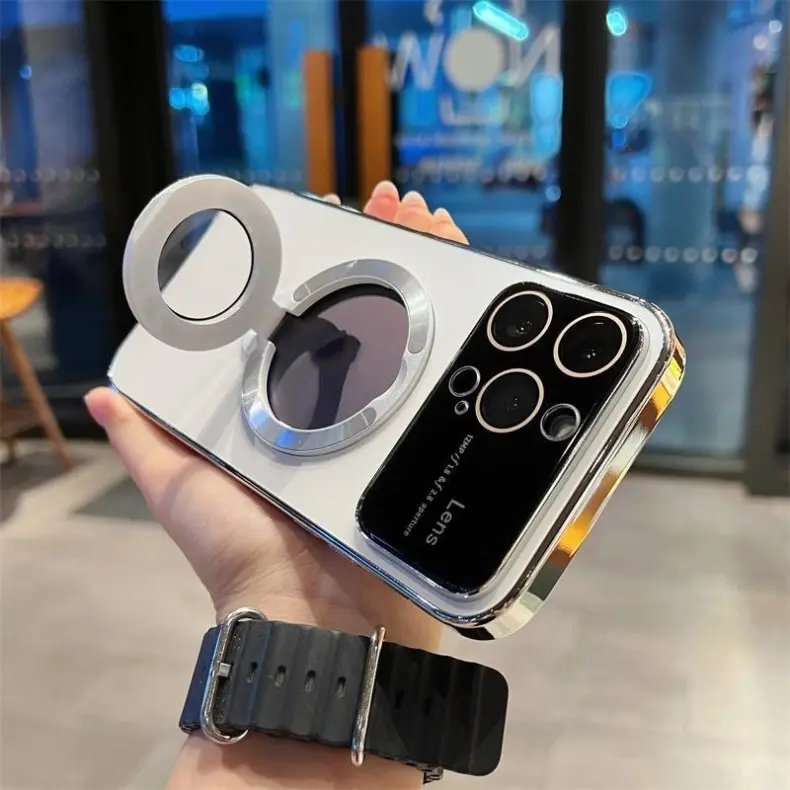 New iphone 15 case Magnetic 360°Holder Stand Case For IPhone 11 12 13 14 15 Pro Max casing Silicone Anti fall Shockproof iphone case back Cover Protector Screen Protector Handheld Accessories Protection Protective
